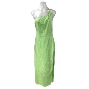 Whistles Green Sleeveless One Shoulder Open Back Midi A-Line Bodycon Dress Sz 8
